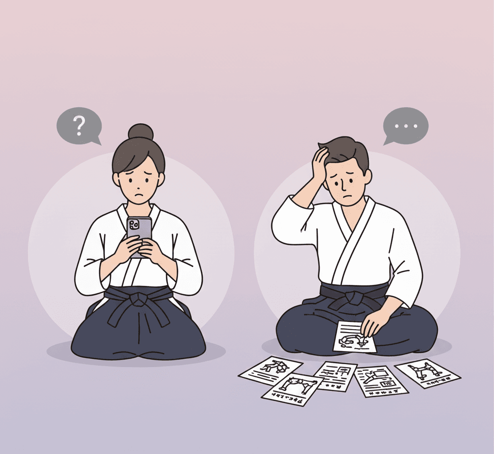 ごちゃごちゃしたメモと整理された記録の対比イラスト